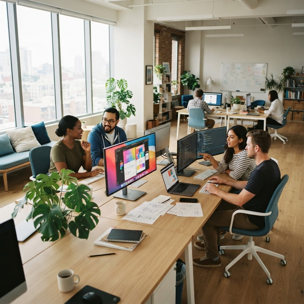 The alifba technologies team collaborating in their studio